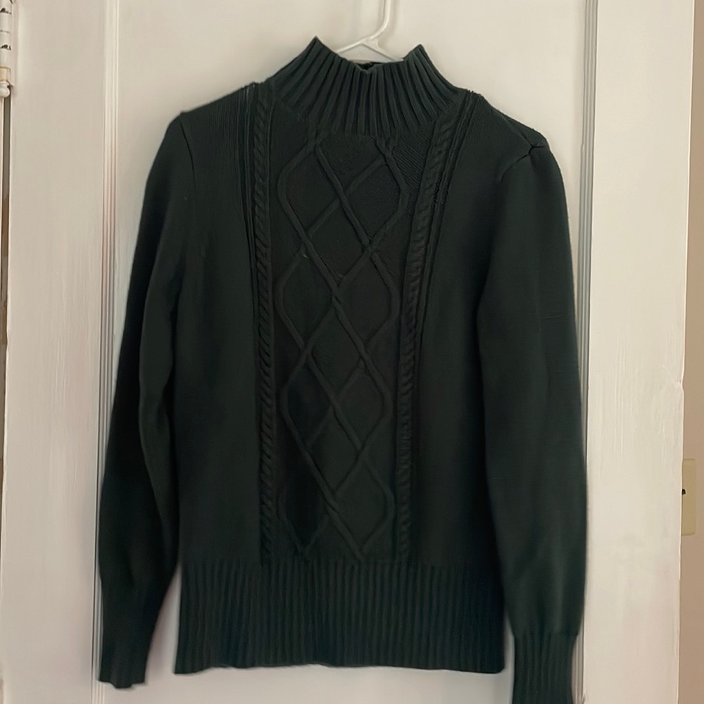 Dark green j crew cotton mock neck cable knit sweater women’s s